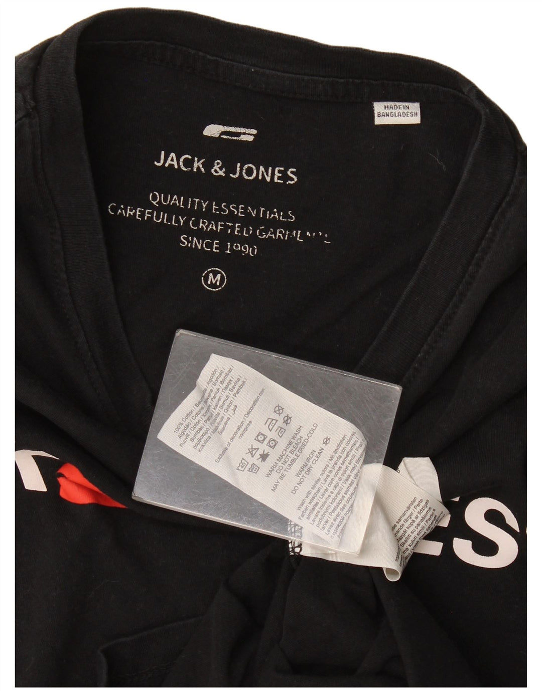 Jack & Jones Mens Graphic T-Shirt Top Medium Black Cotton