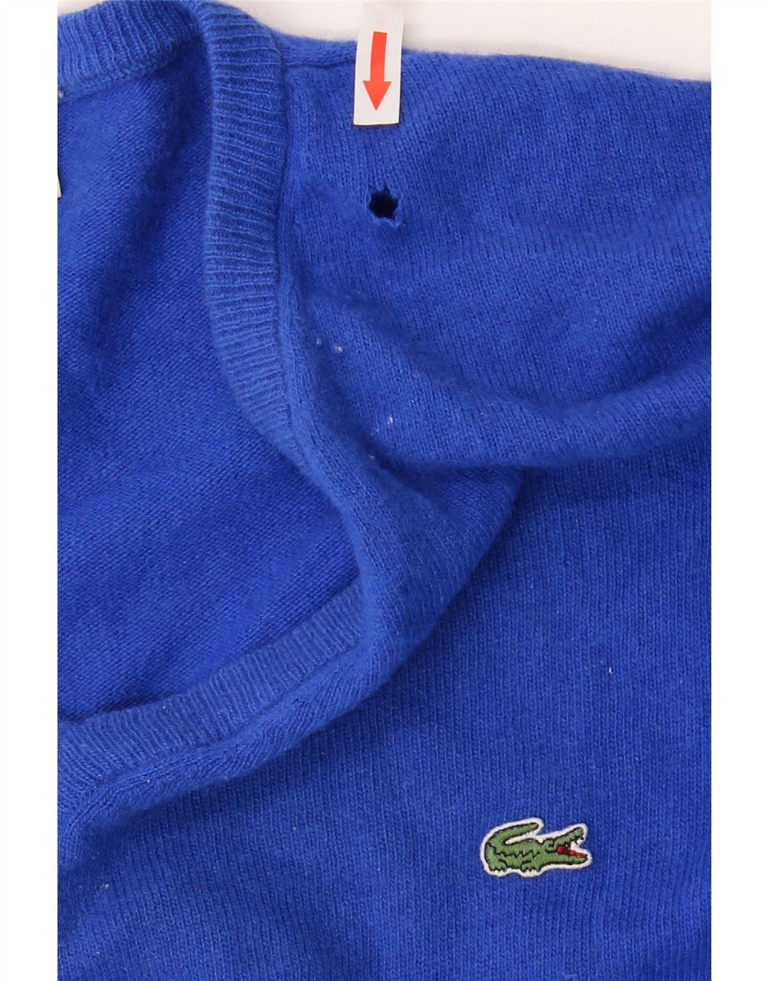 Lacoste Mens V-Neck Jumper Sweater Size 6 XL Blue Virgin Wool