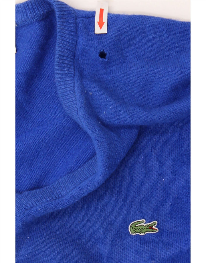 Lacoste Mens V-Neck Jumper Sweater Size 6 XL Blue Virgin Wool