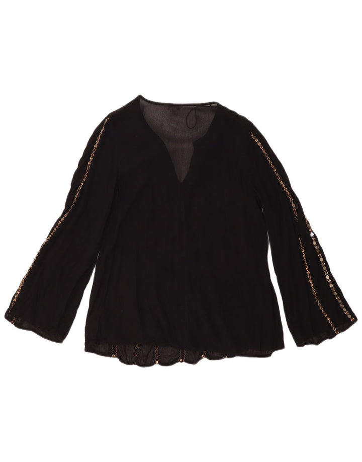 MONSOON Womens Long Sleeve Blouse Top UK 8 Small Black Viscose