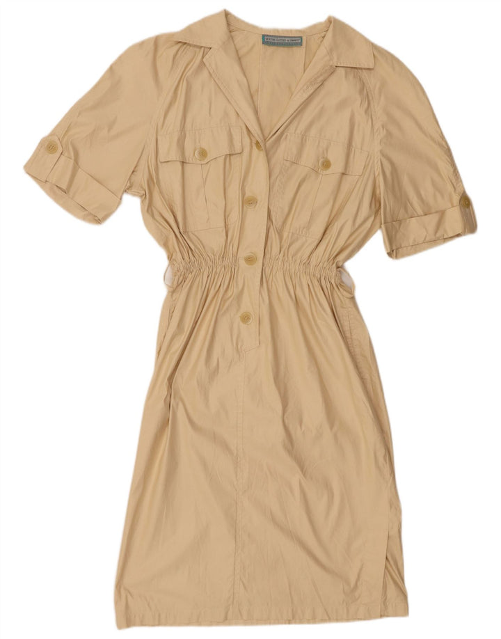 Vintage Womens Short Sleeve Pullover Shirt Dress UK 14 Medium Beige