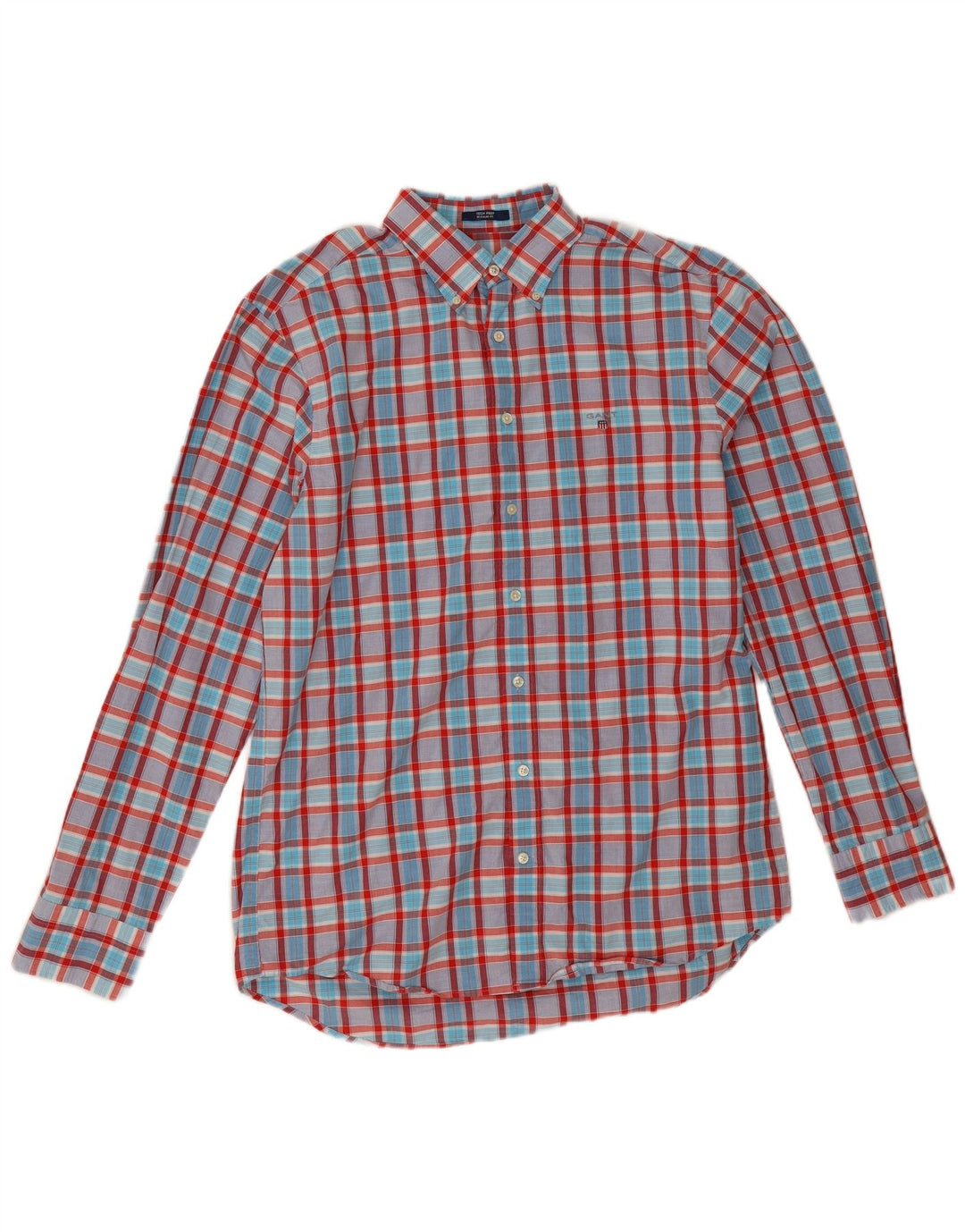 Gant Herren-Hemd mit normaler Passform, Größe 41/42, 16 1/2, großes, mehrfarbiges Karomuster