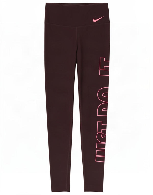 Nike Womens Dri Fit Graphic Leggings UK 4 XS Burgundy Poliester