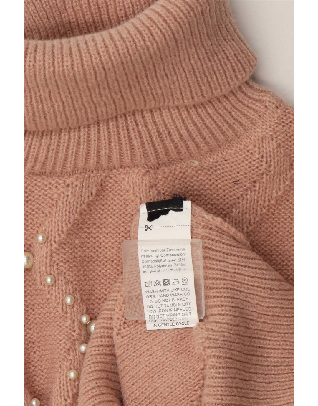Pulover vintage pentru femei cu gât rulat, pulover UK 14 Medium Bej Poliester