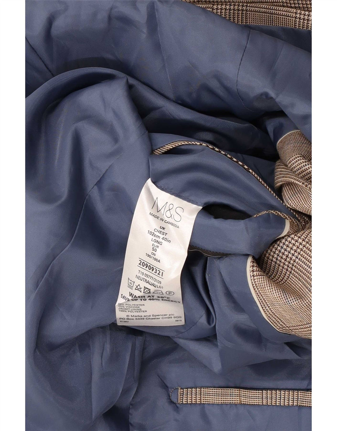 Marks & Spencer Mens 2 Button Blazer Jacket UK 40 Medium Beige Check