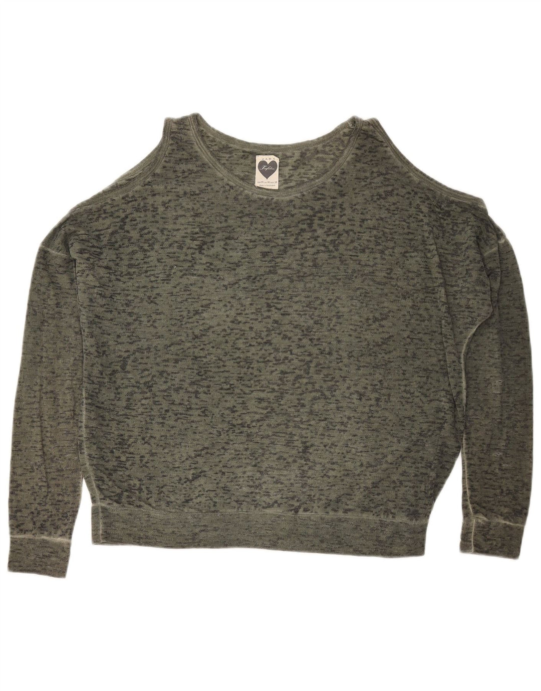 ZARA Mujer Top Extragrande Manga Larga UK 44 Medio Caqui Moteado
