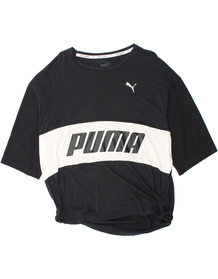 PUMA Womens Graphic T-Shirt Top UK 14 Medium Black Colourblock Polyester Vintage Puma and Second-Hand Puma from Messina Hembry 