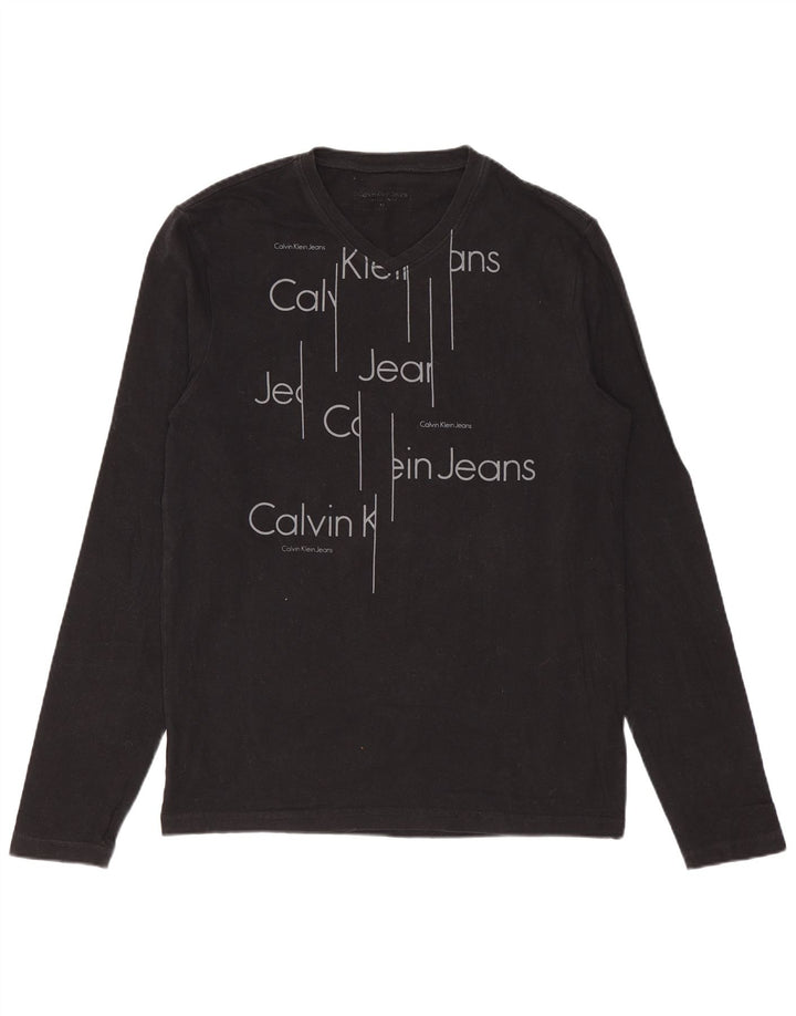 Calvin Klein Jeans Dame Grafisk Top Langærmet UK 12 Medium Sort