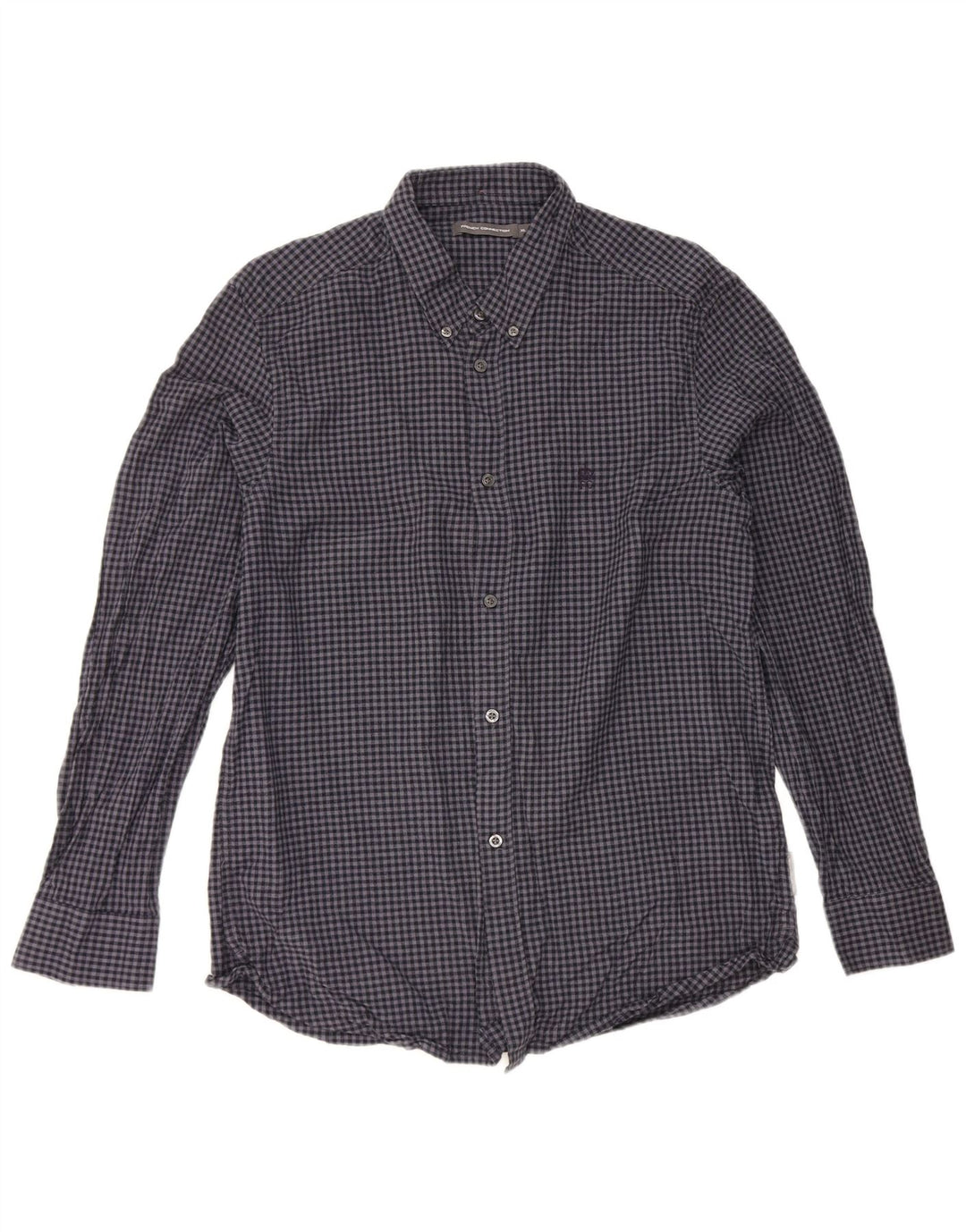French Connection Mens Shirt XL Navy Blue Gingham Cotton