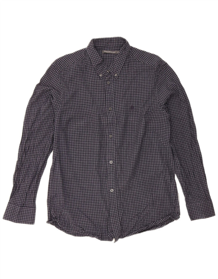 French Connection Mens Shirt XL Navy Blue Gingham Cotton