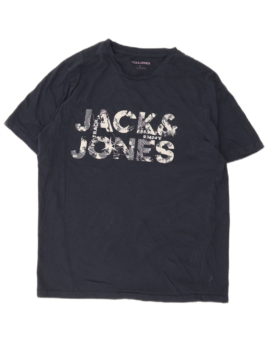 Jack & Jones Mens Graphic T-Shirt Top Medium Navy Blue Cotton