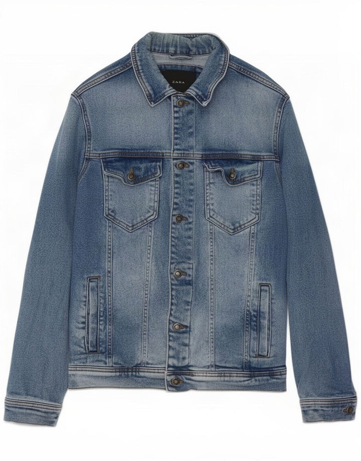 Giacca in denim da uomo Zara UK 38 cotone blu medio