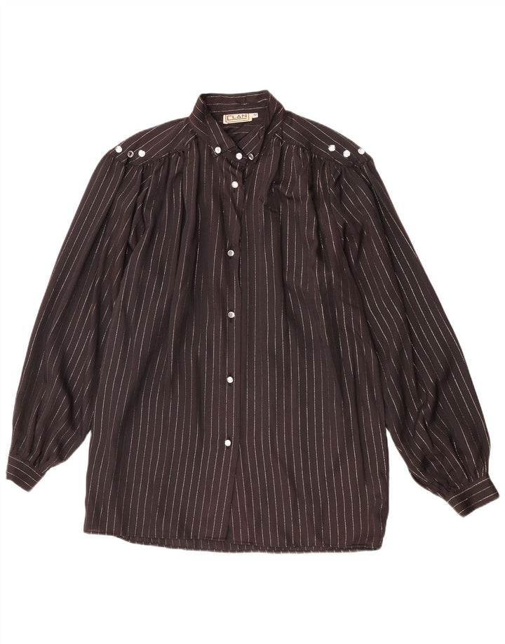 Vintage Womens Shirt Blouse UK 14 Medium Black Pinstripe
