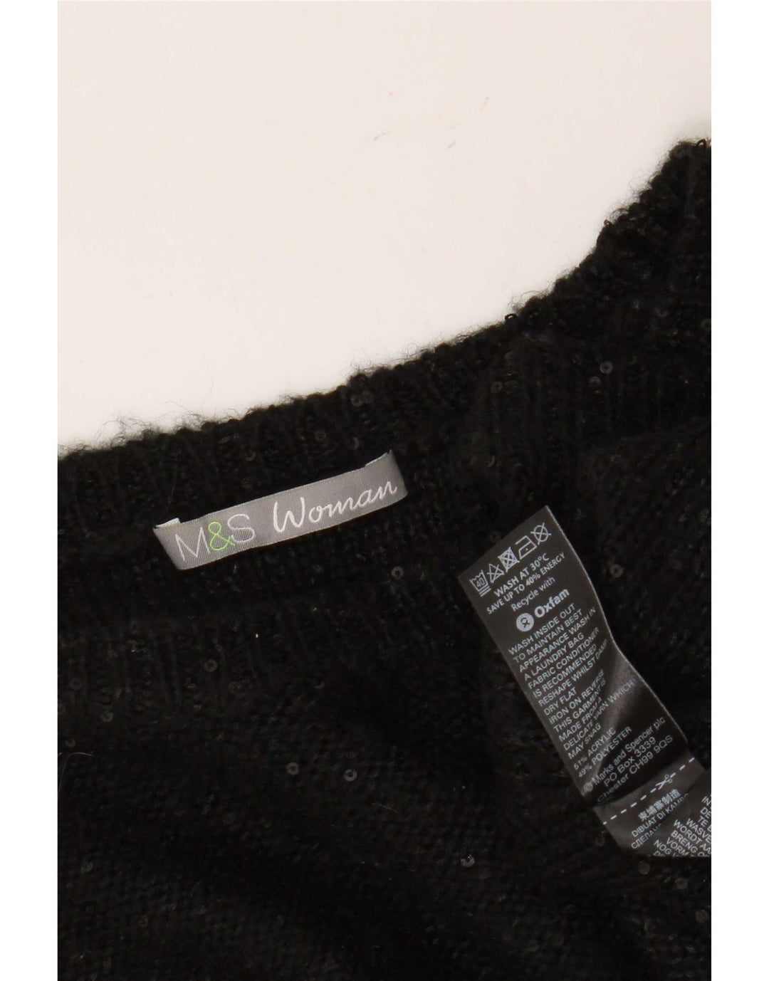 Marks & Spencer Womens Oversized Boat Neck Jumper Sweater UK 14 Large Black