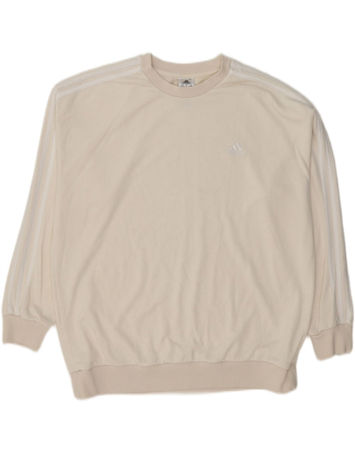 ADIDAS Womens Oversized Sweatshirt Jumper UK 16/18 Large White Cotton Vintage Adidas and Second-Hand Adidas from Messina Hembry 