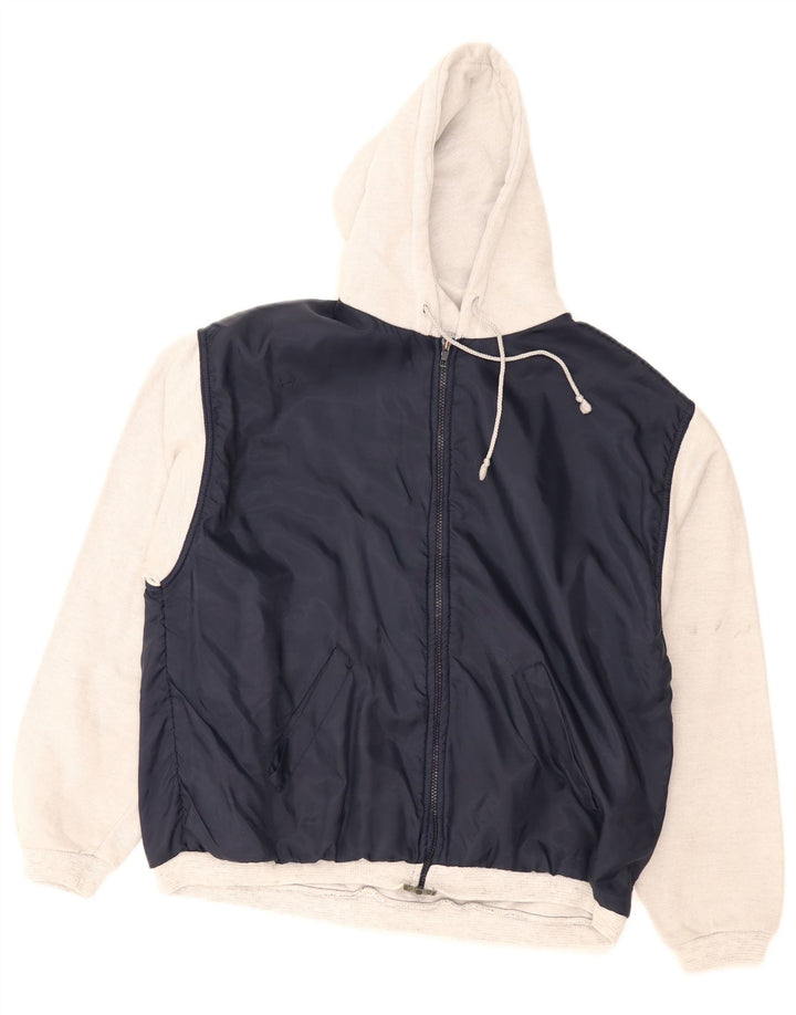 Vintage Mens Hooded Tracksuit Top Jacket Medium Navy Blue Colourblock