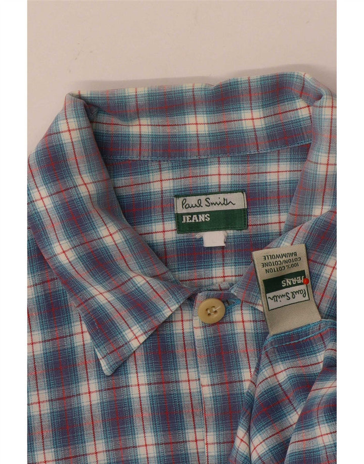 Paul Smith Mens Short Sleeve Shirt Large Blue Check Cotton