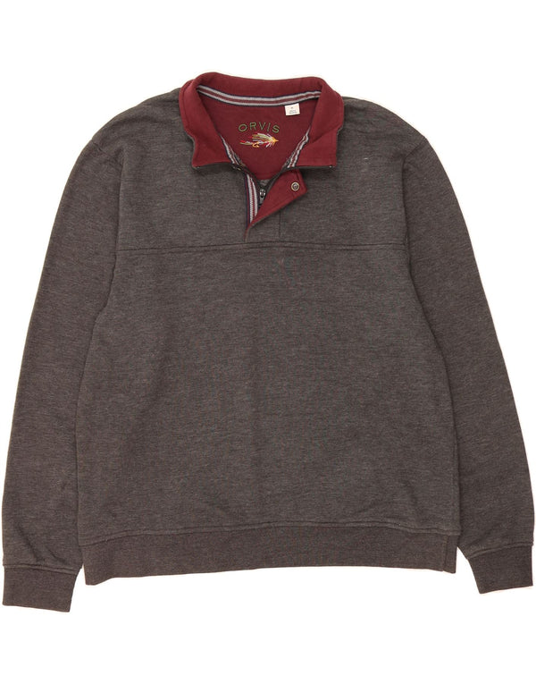 Felpa ORVIS da uomo con zip e collo maglione XL in cotone grigio