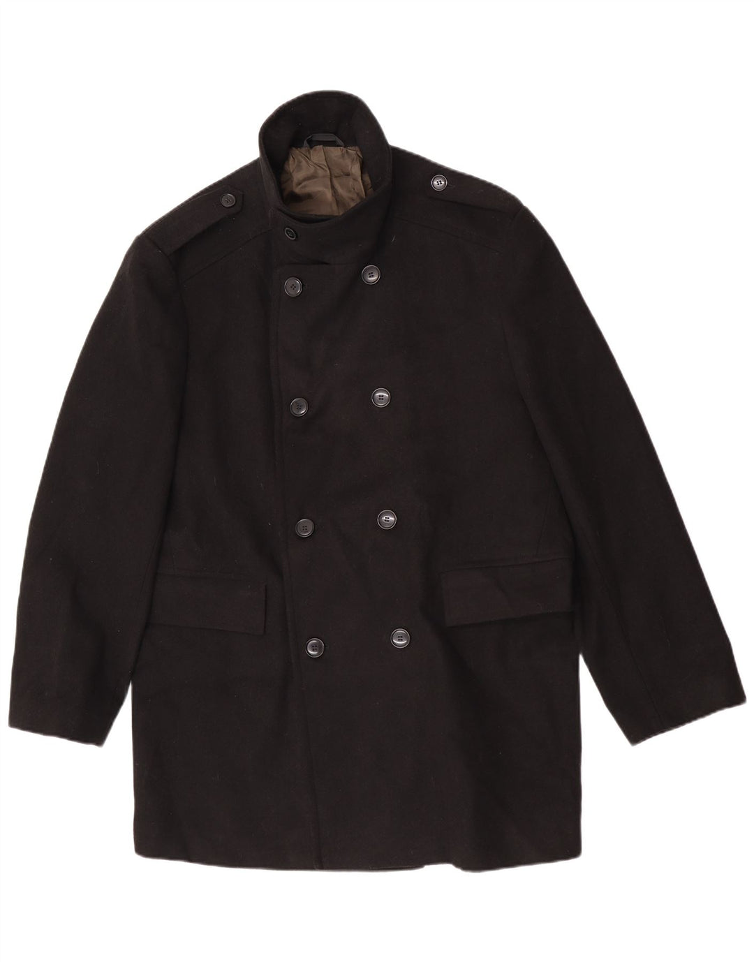 Marks & Spencer Mens Military Double Breasted Coat UK 42 XL Black Polyester