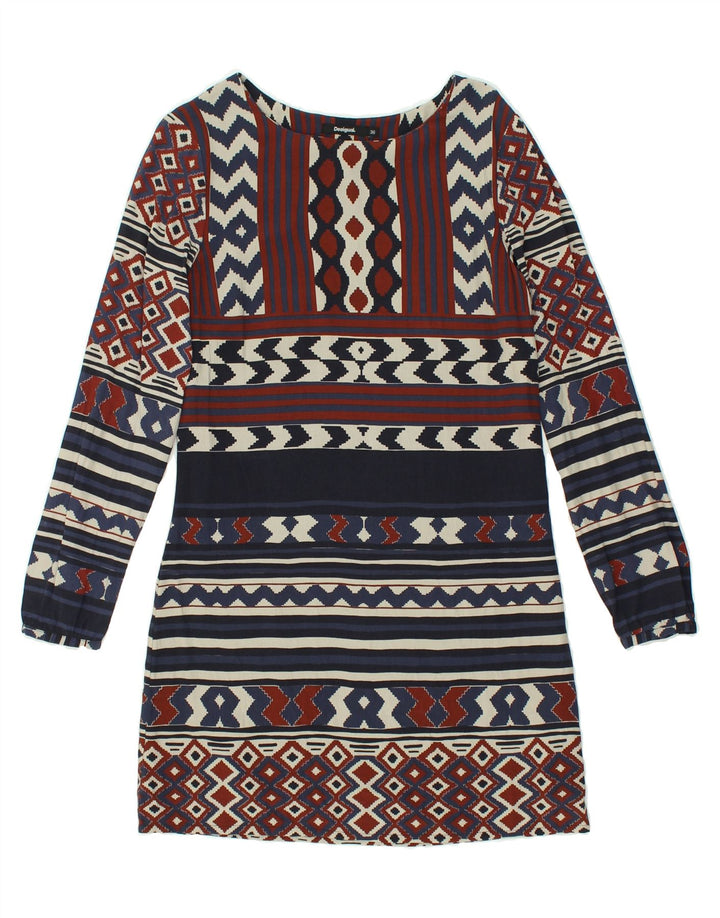 DESIGUAL Womens Long Sleeve Tunic Dress EU 36 Small Brown Fair Isle | Vintage Desigual | Thrift | Second-Hand Desigual | Used Clothing | Messina Hembry 