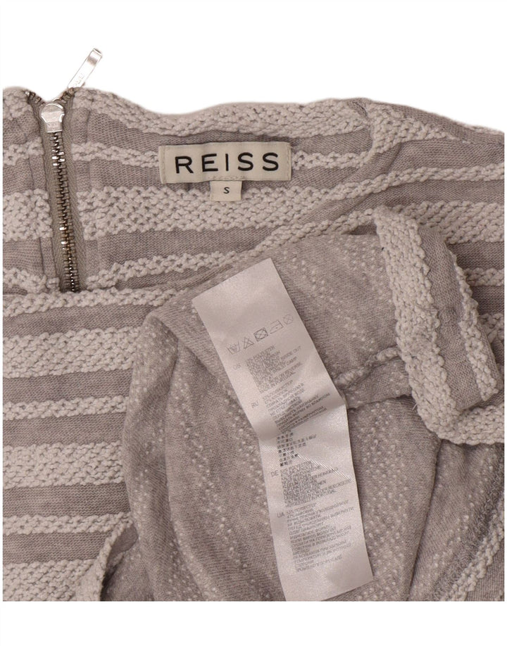 Reiss Womens Crop Top Long Sleeve UK 10 Small Grey Striped Polyester