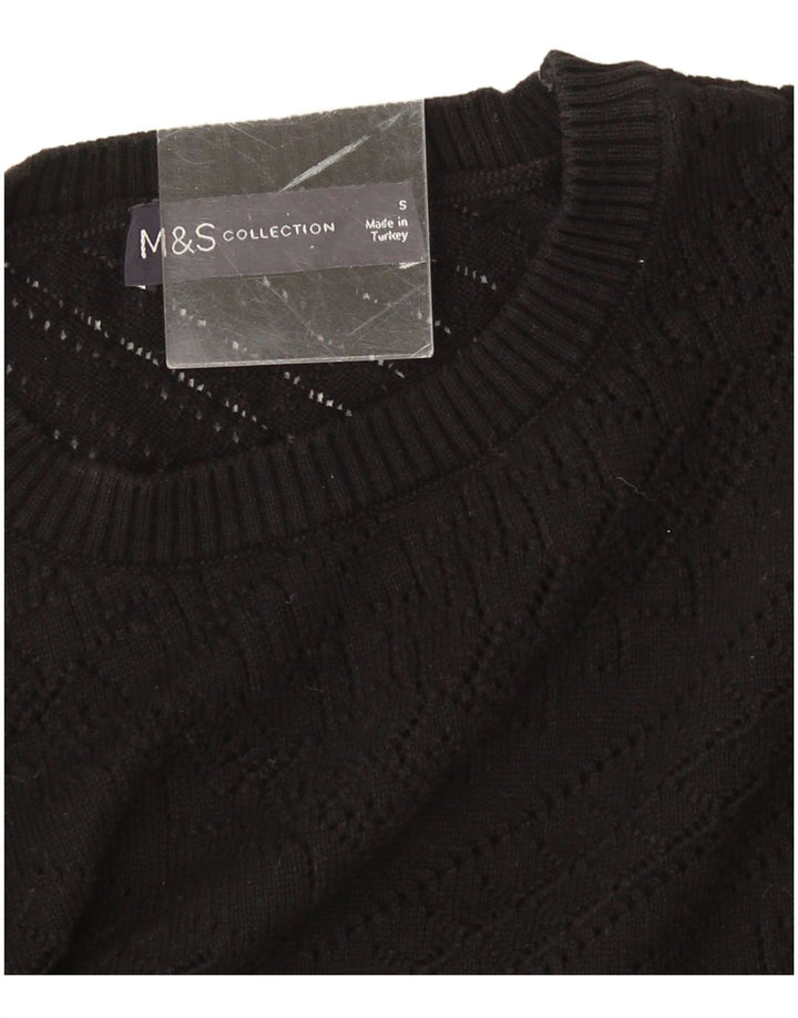Marks & Spencer Womens Crew Neck Jumper Sweater UK 10 Small Black Geometric