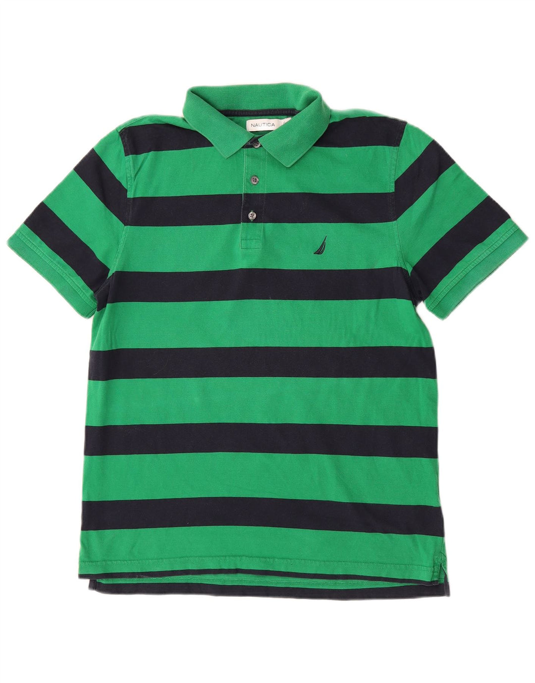 Nautica Mens Polo Shirt Medium Green Striped Cotton