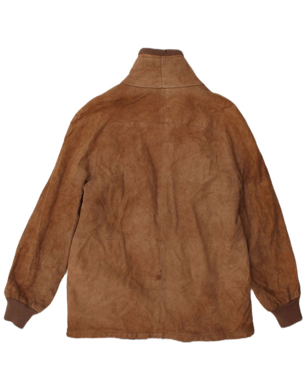 Vintage hombres shearling chaqueta Reino Unido 38 cuero marrón medio