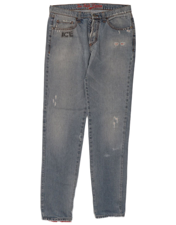 Iceberg Womens Pluto Distressed Slim Jeans W32 L32 Bleu Coton Dessin Animé
