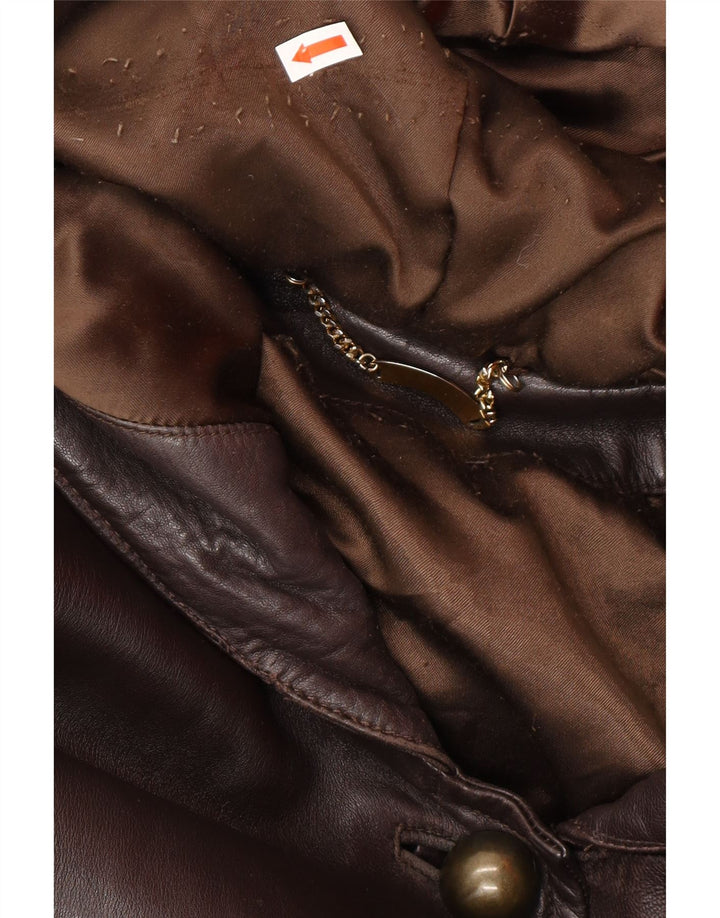 Marina Rinaldi Womens Hooded Leather Coat Size 23 Medium Brown Leather