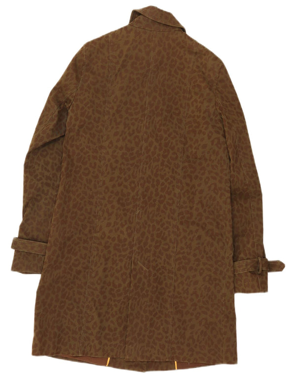 Zara Womens Trench Coat UK 10 Small Khaki Animal Print Bomuld