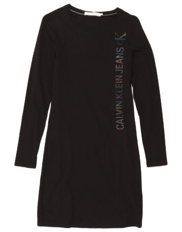 Calvin Klein Jeans Womens Graphic T-Shirt Dress UK 10 Small Black