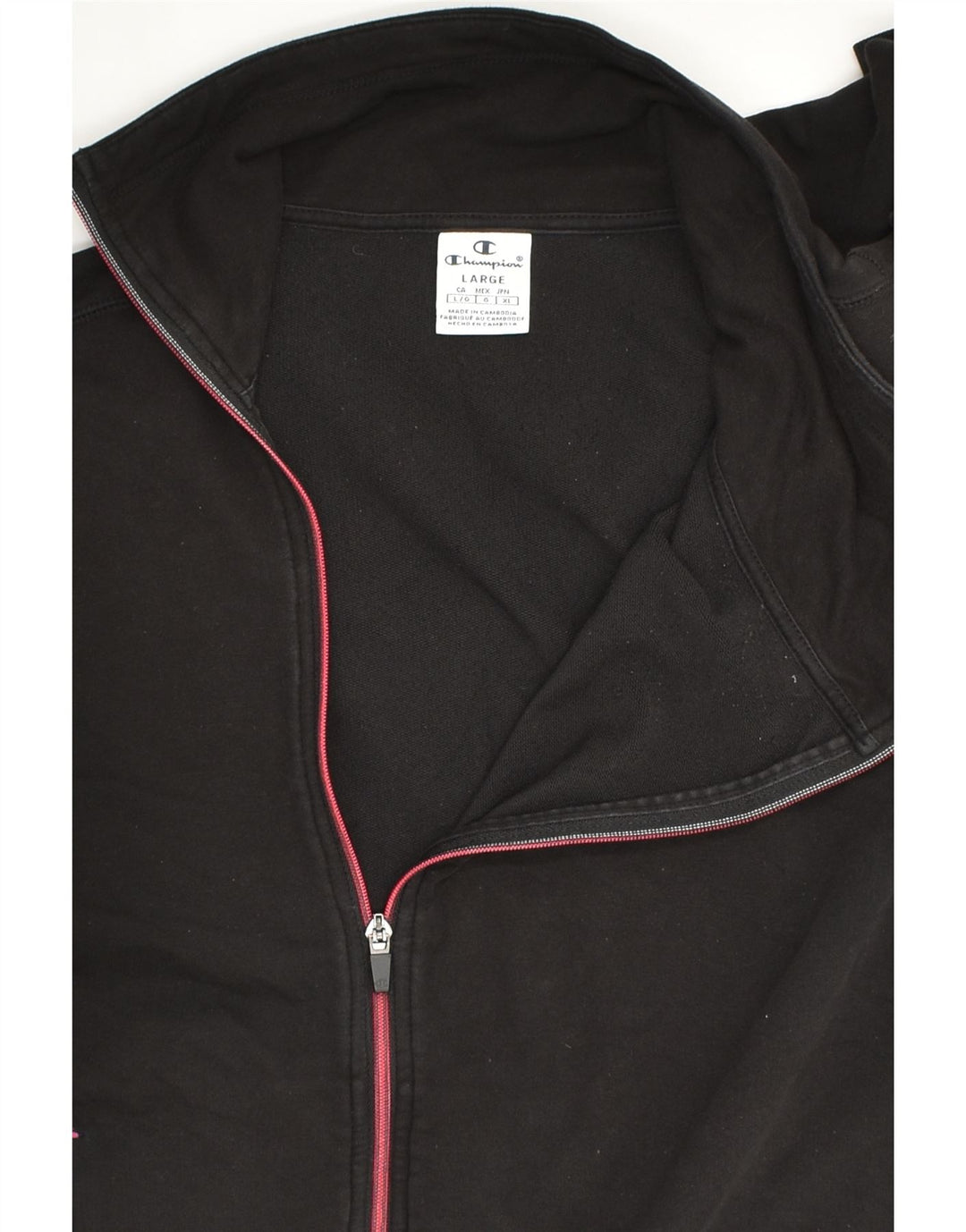 CHAMPION Womens Tracksuit Top Jacket UK 16 Large Black Cotton | Vintage Champion | Thrift | Second-Hand Champion | Used Clothing | Messina Hembry 