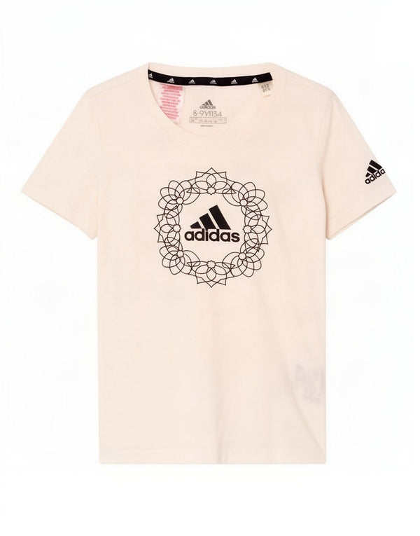 Adidas Mädchen T-Shirt mit Grafik, 8–9 Jahre, weiße Baumwolle