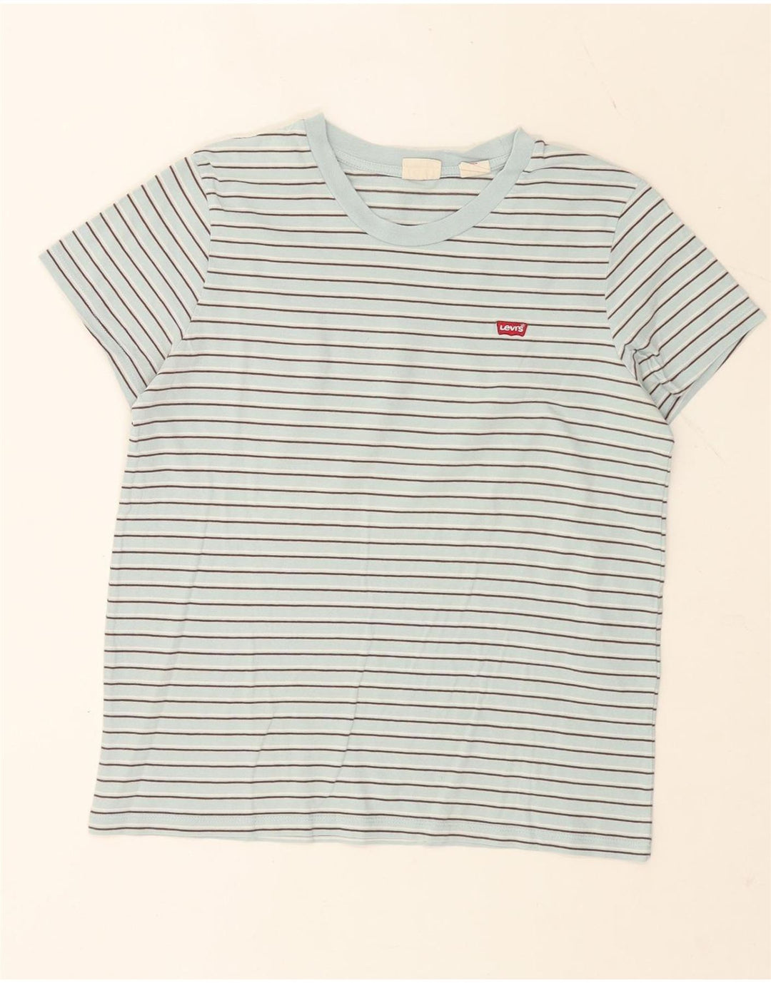 Levi's Womens T-Shirt Top UK 14 Medium Blue Striped Cotton