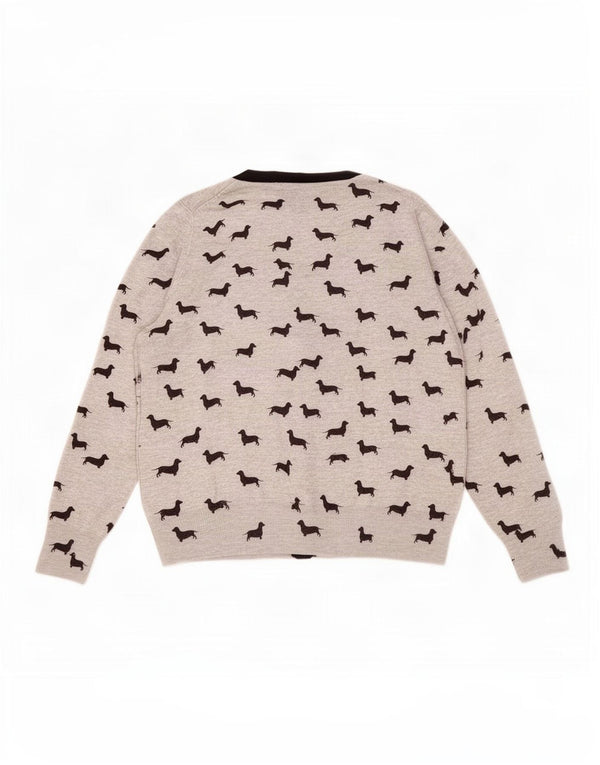 Marks & Spencer Womens Cardigan Sweater UK 16 Large Grey Animal Print