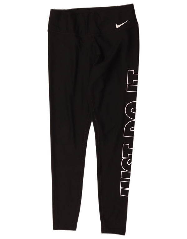 Nike Womens Dri Fit Graphic Leggings UK 14 Medium  Black Polyester