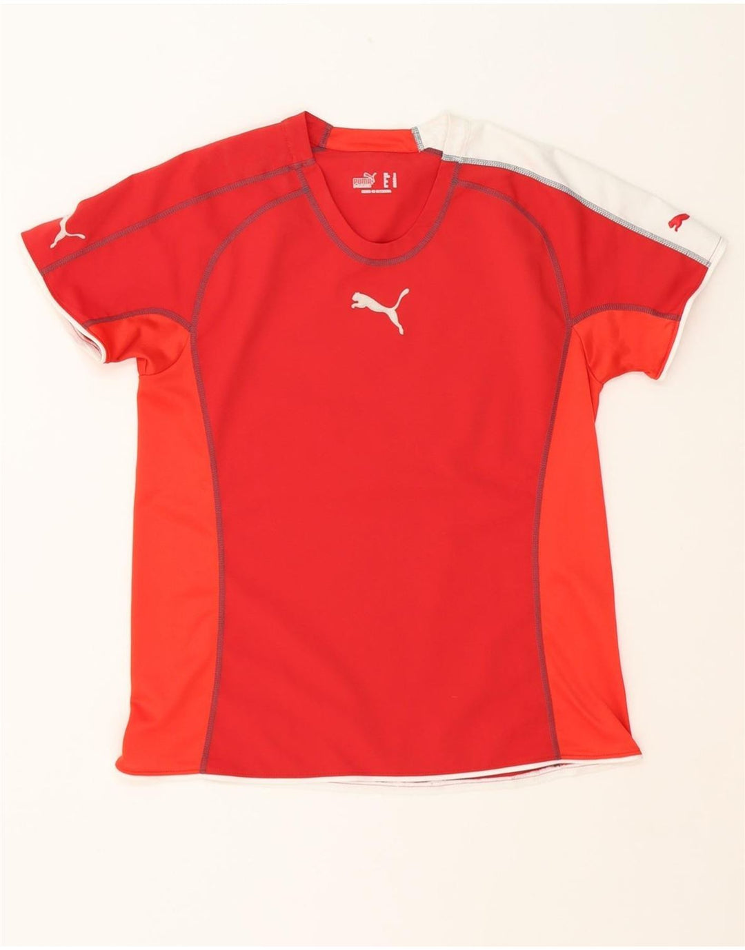 PUMA Womens Graphic T-Shirt Top UK 12 Medium  Red Colourblock Vintage Puma and Second-Hand Puma from Messina Hembry 