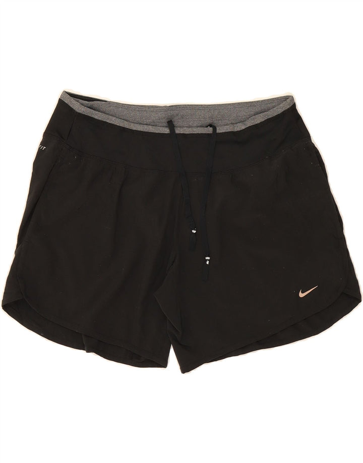 NIKE Womens Dri Fit Sport Shorts UK 14 Medium Black Polyester