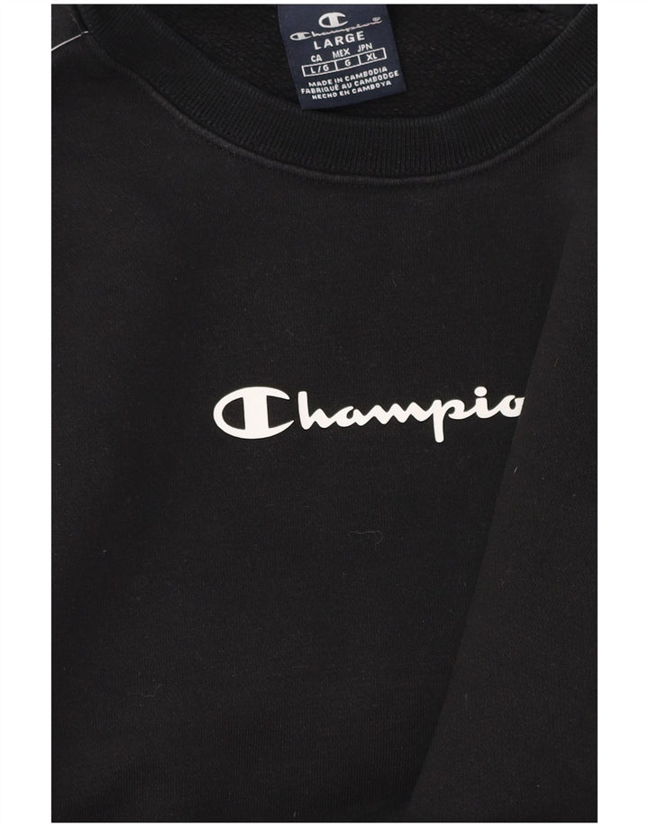 CHAMPION Mens Graphic Sweatshirt Jumper Large Black Colourblock Cotton