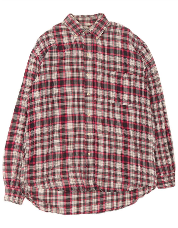 Vintage Mens Flannel Shirt Large Red Check Cotton