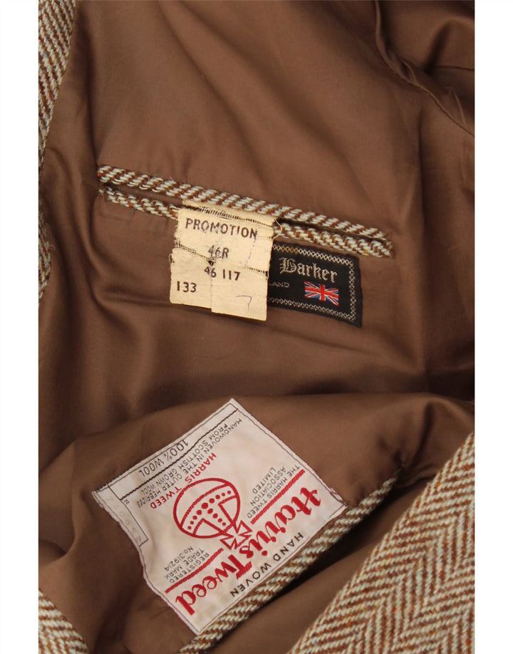 Barker Mens Harris Tweed 2 Button Blazer Jacket UK 46 3XL Brown Herringbone