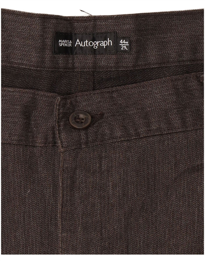 Marks & Spencer Mens Autograph Casual Trousers W44 L29 Brown Herringbone