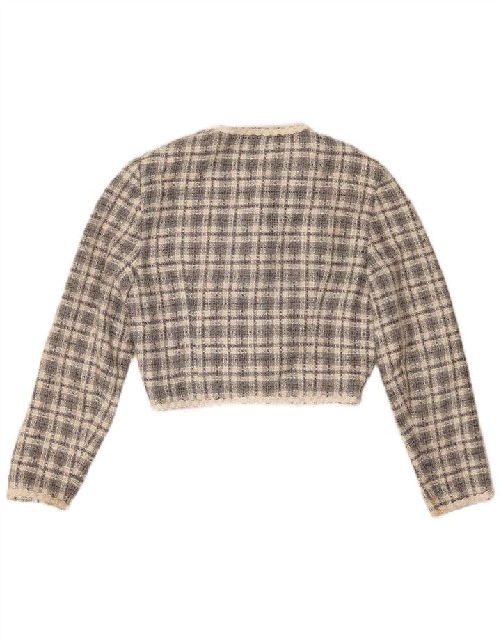 Vintage Womens 3 Button Bolero Jacket EU 36 Small Grey Check Acrylic