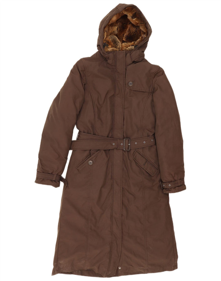 Woolrich Womens Hooded Padded Coat UK 10 Small Brown Cotton