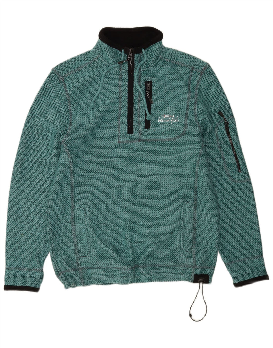 Weird Fish Mens Graphic Zip Neck Sweatshirt Jumper Small Turquoise Cotton