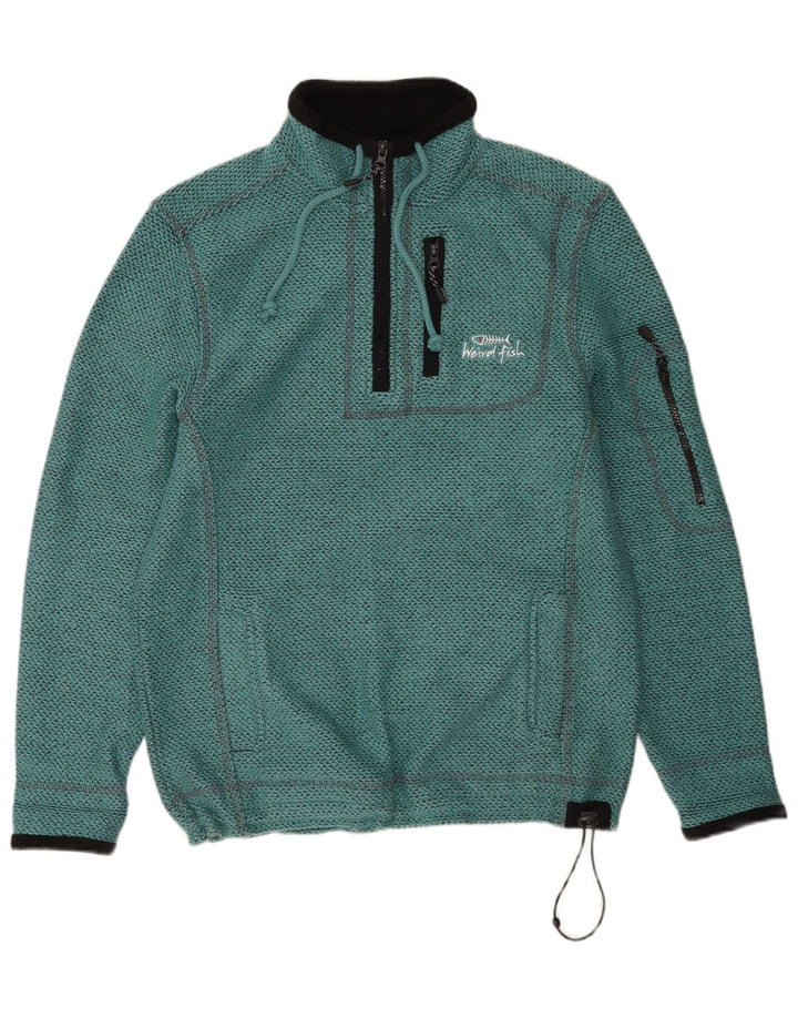 Weird Fish Mens Graphic Zip Neck Sweatshirt Jumper Small Turquoise Cotton