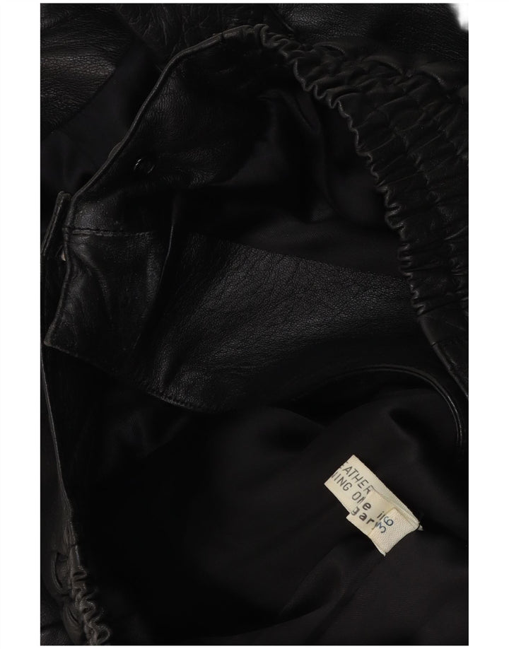 Vintage Womens Oversized Leather Biker Jacket EU 36 Small Black Leather