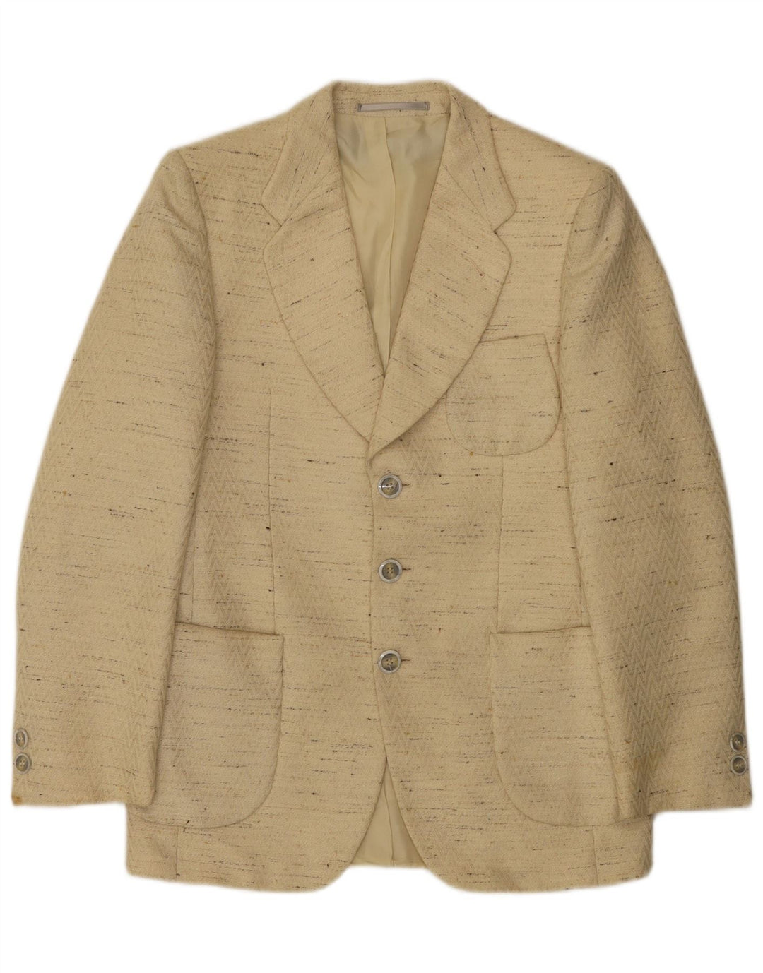 Vintage Mens 3 Button Blazer Jacket IT 48 Medium Beige Flecked Virgin Wool