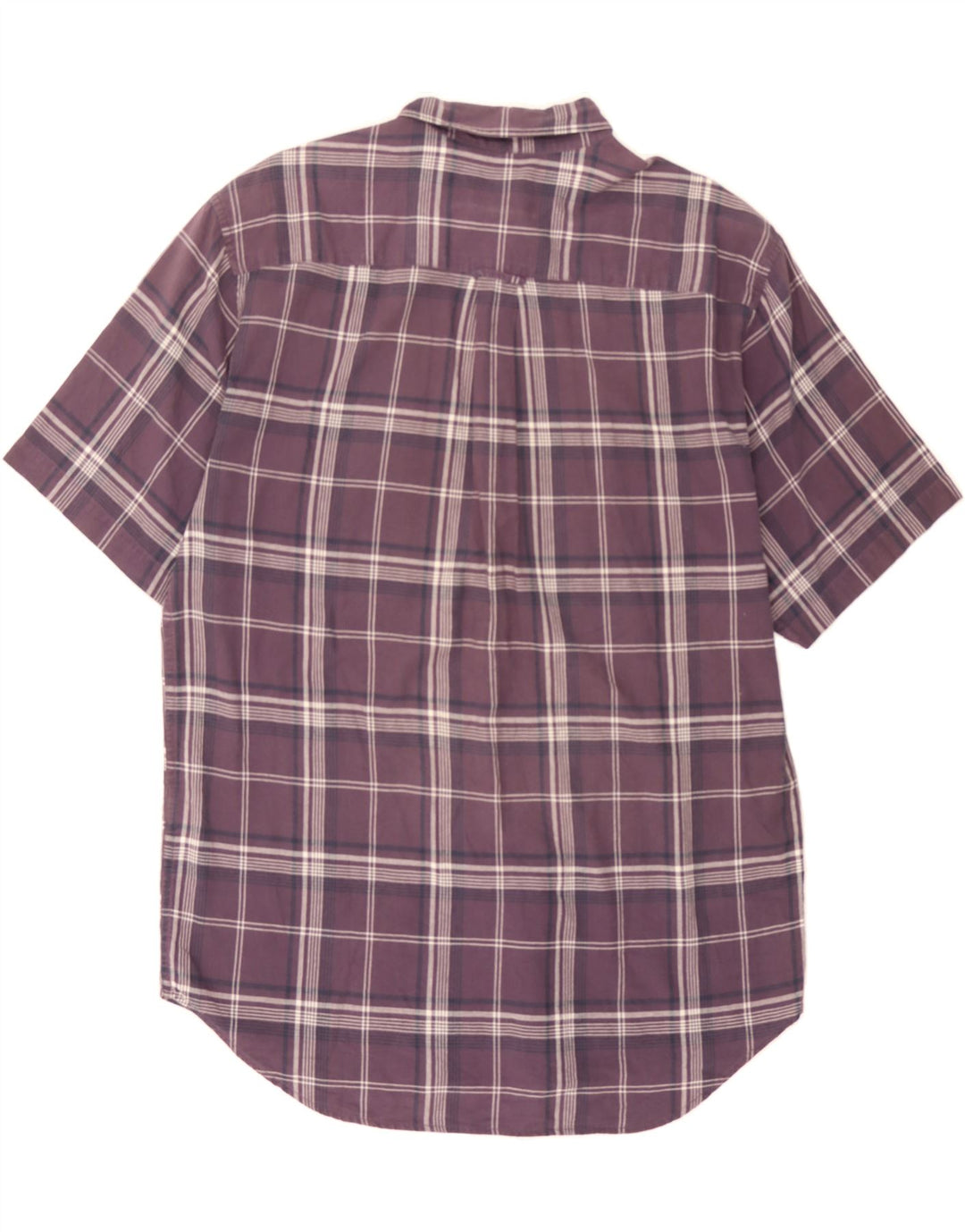 EDDIE BAUER Mens Short Sleeve Shirt Medium Purple Check Cotton Vintage Eddie Bauer and Second-Hand Eddie Bauer from Messina Hembry 